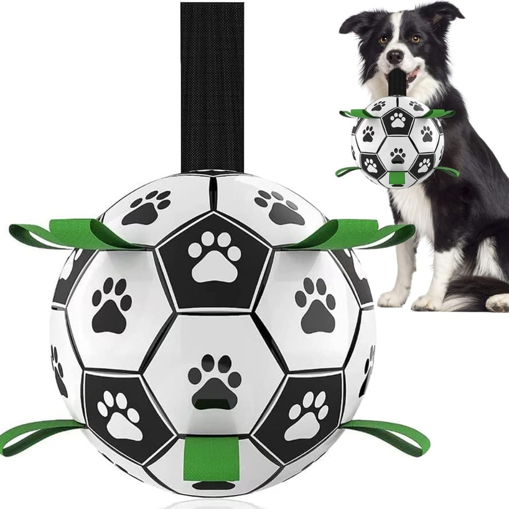 Pelota Soccer Interactiva Para Perros Medianos y Grandes Con Tiras d15cm