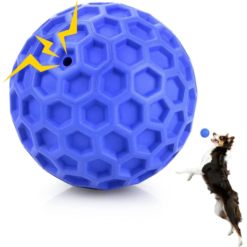 Pelota para Perro Superresistente de Caucho Natural con Sonido d8cm Color Azul