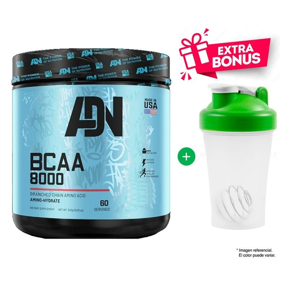 BCAA'S 8000 540 GR ADN AMINOÁCIDOS GREEN APPLE + SHAKER
