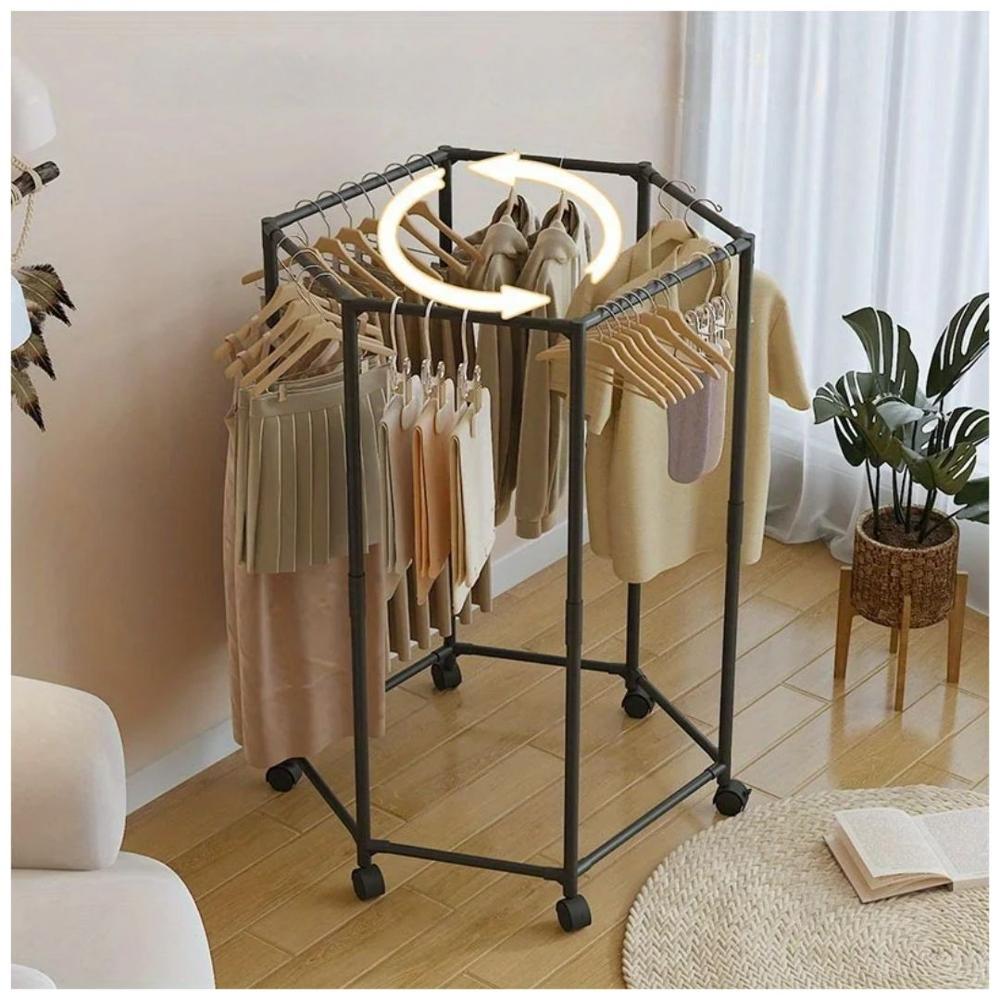 Colgador Organizador de Ropa de 5 barras Giratorio 360 con Ruedas 120x74x35cm Negro