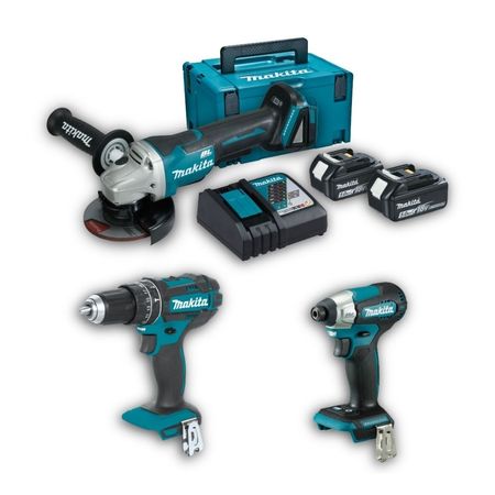 Combo Makita: Taladro Percutor + Atornillador + Esmeril Angular + 2 Baterias 5Ah + Cargador