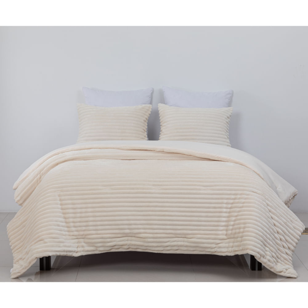 Edredon Pv26 Stripes Flannel Ivory Queen