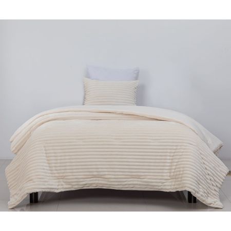Edredon Pv26 Stripes Flannel Ivory 1.5 Plazas