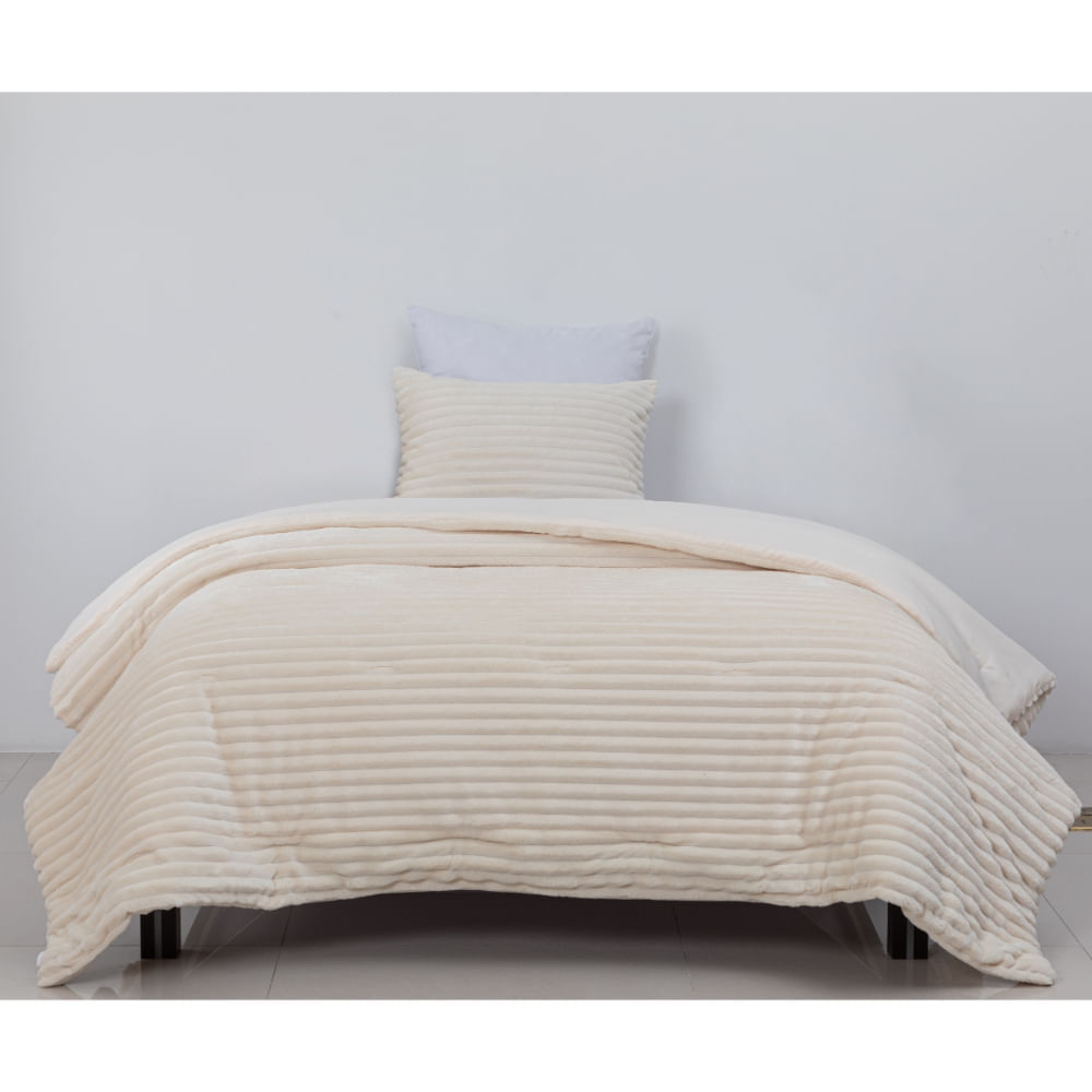 Edredon Pv26 Stripes Flannel Ivory 1.5 Plazas