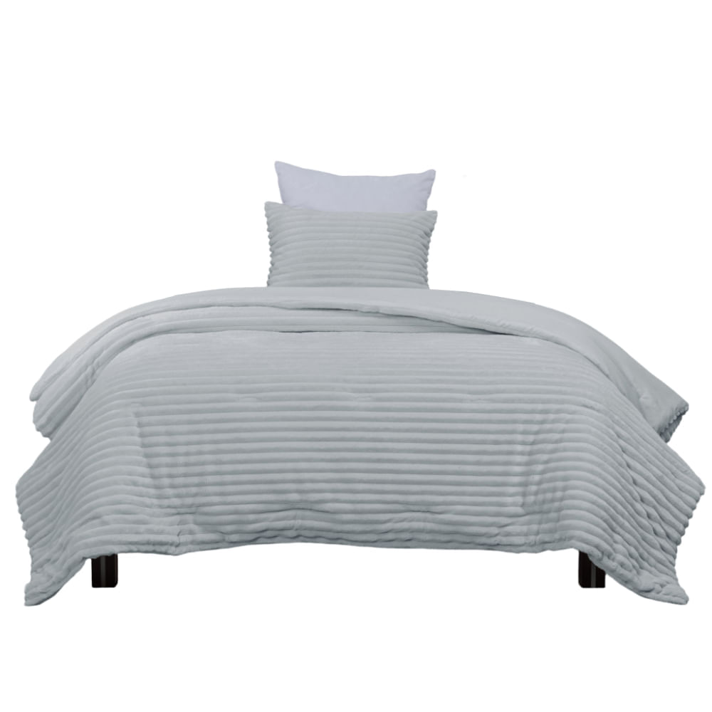 Edredon Pv26 Stripes Flannel Light Gris 1.5 Plazas