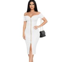 Vestido Cierre Manga Corta Rib Grueso Tic201-20 Color Perla