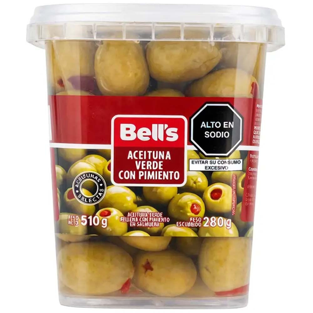Aceituna Verde con Pimiento BELL'S Frasco 280g