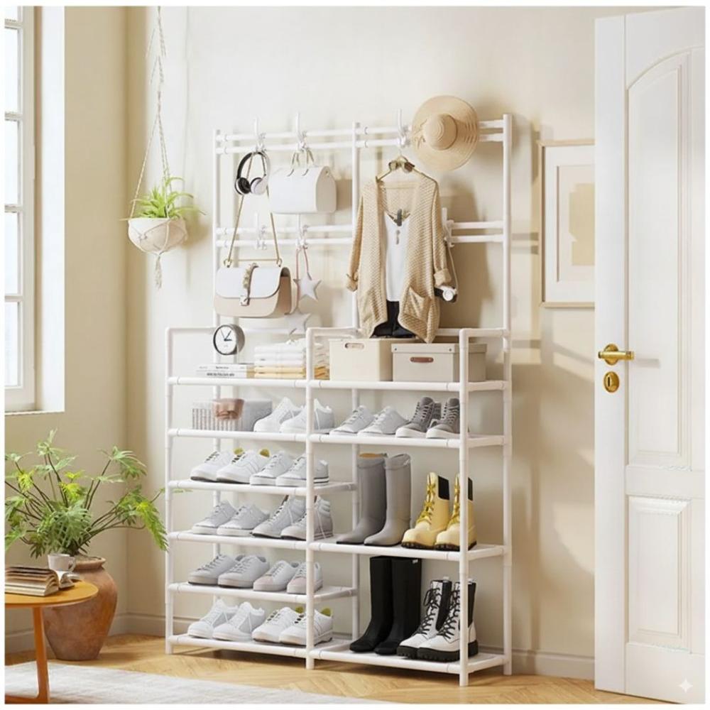 Estante Organizador Zapatera Perchero Multiusos 2 Cuerpos 6 Niveles 162x96x28cm Blanco