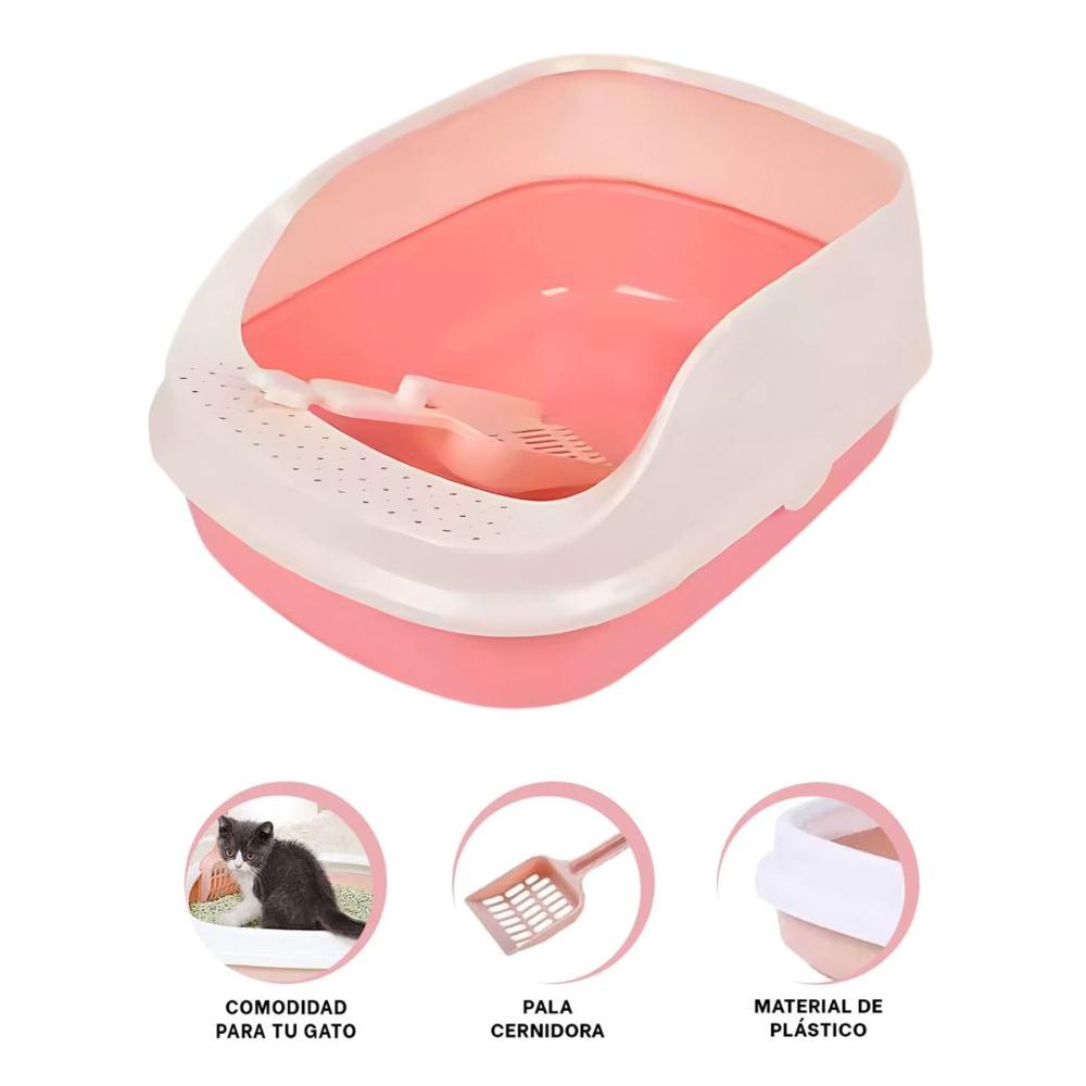 Caja de Arena Arenero para Gato con Pala Cernidora 21x52x37cm Rosado
