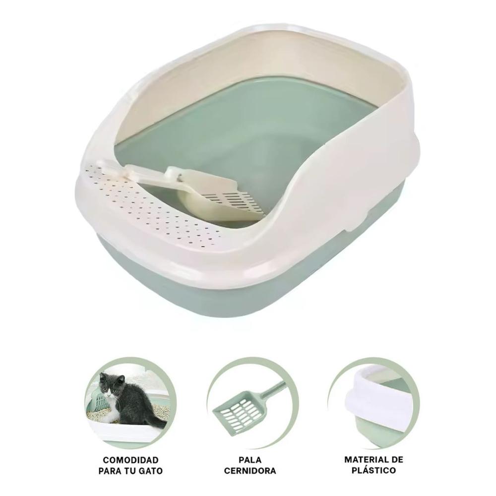 Caja de Arena Arenero para Gato con Pala Cernidora 21x52x37cm Verde