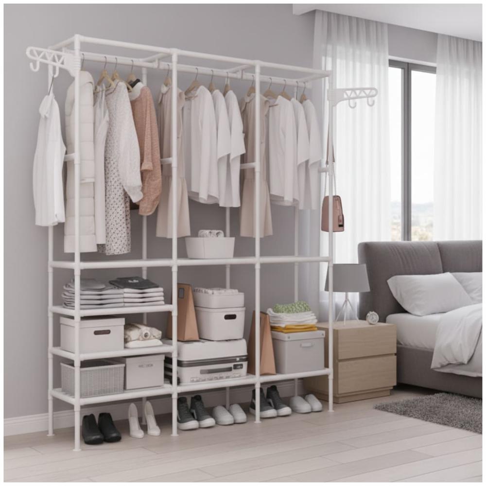 Ropero Colgador Organizador de Ropa 3 Cuerpos 173x160x36cm Blanco