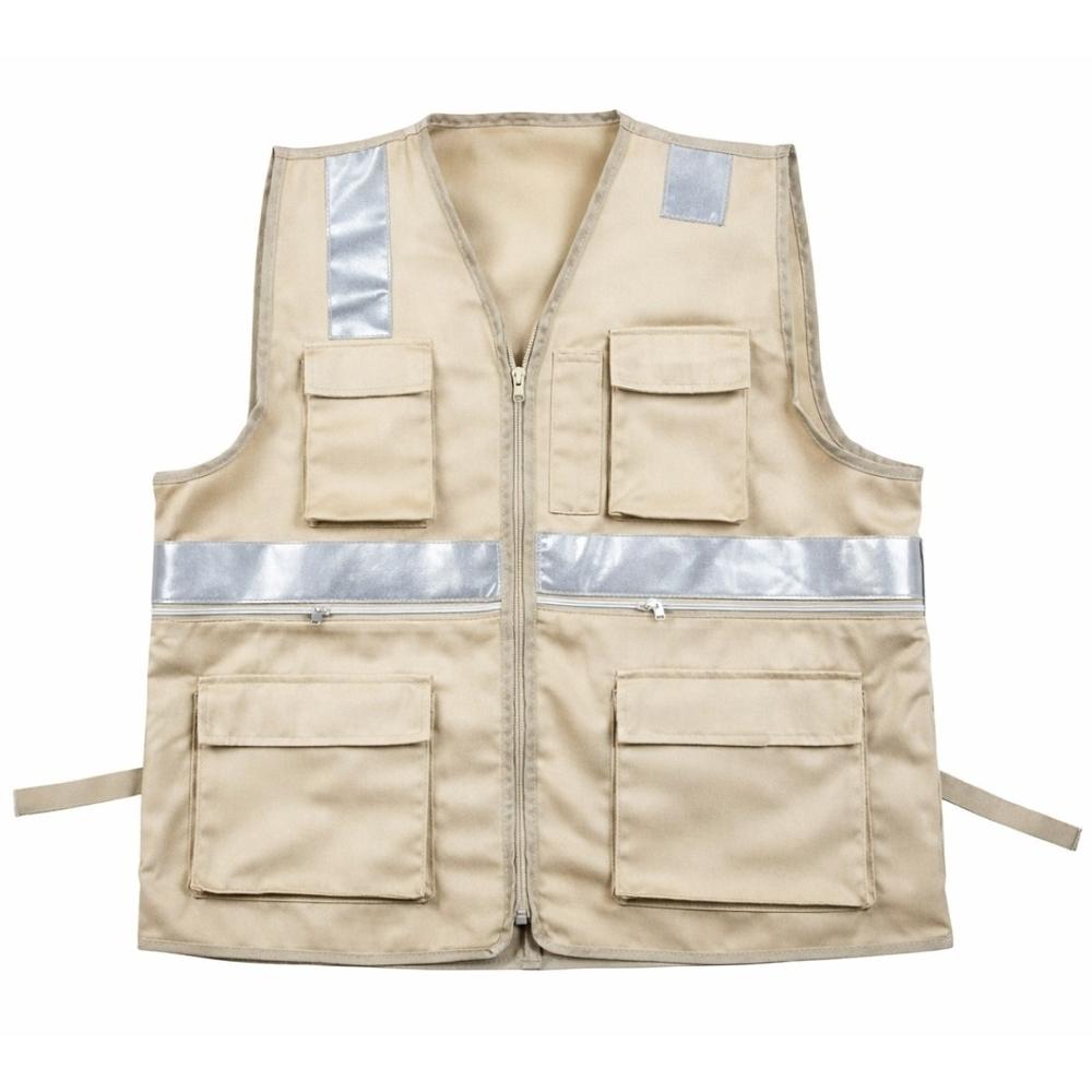 CHALECO MULTIBOLSILLO ALTA VISIVILIDAD MARCA WORKFORCE DRIL BEIGE TALLA S