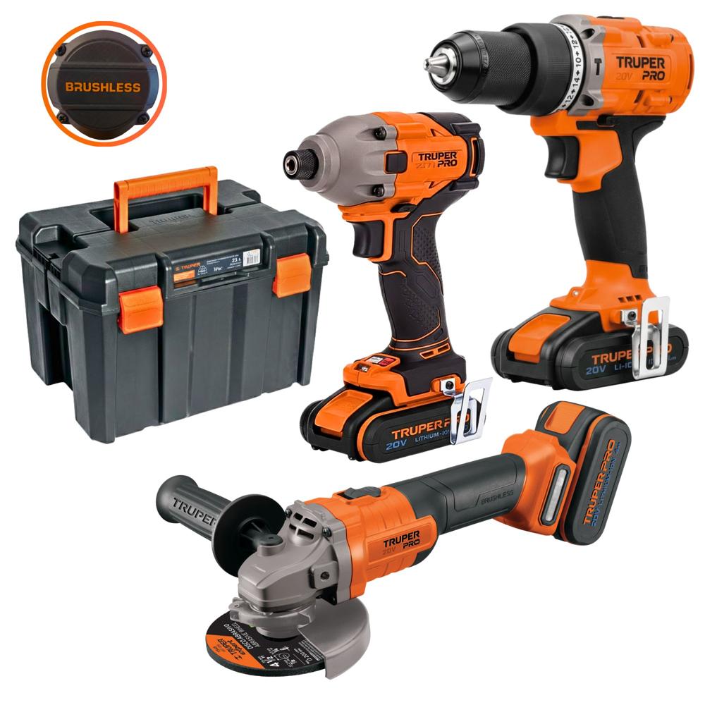 COMBO TALADRO PERCUTOR Y ATORNILLADOR DE IMPACTO 220Nm BRUSHLES 20V Truper