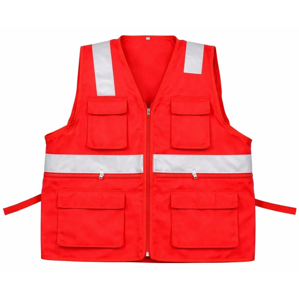 CHALECO MULTIBOLSILLO ALTA VISIVILIDAD MARCA WORKFORCE DRIL ROJO TALLA M