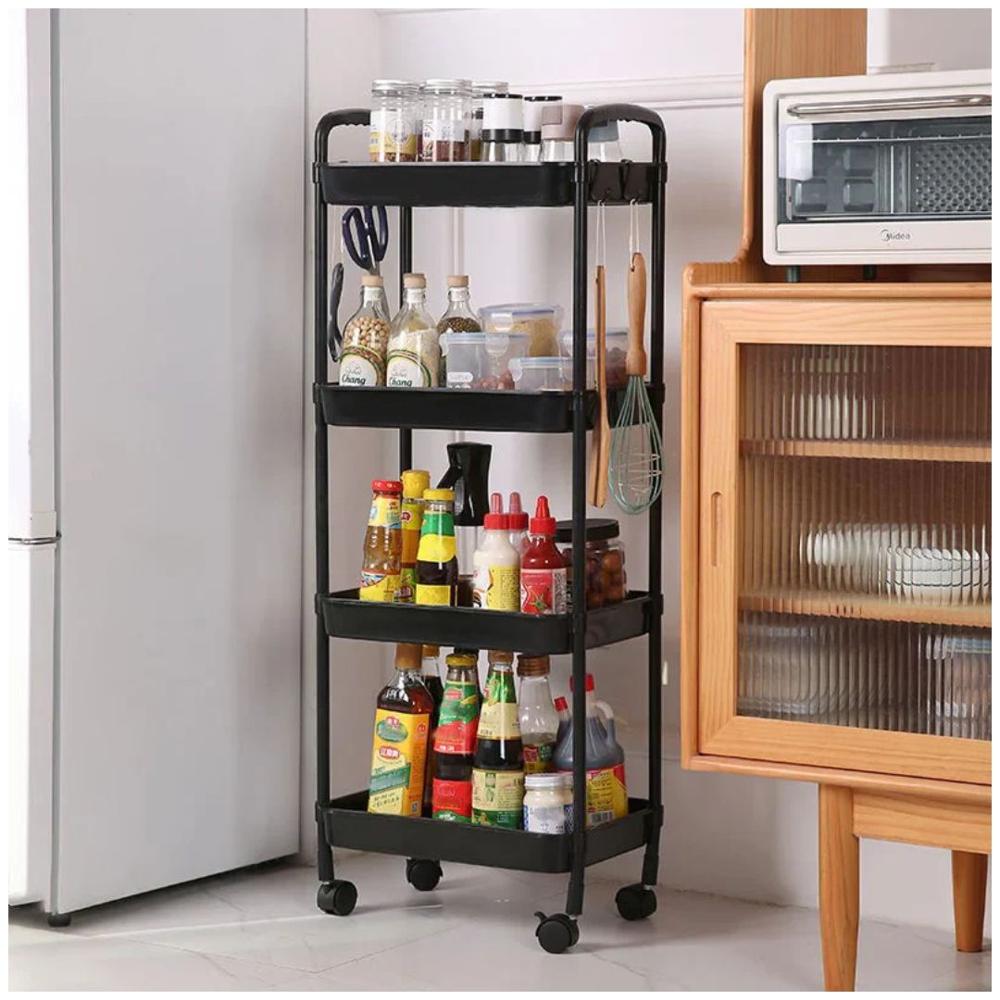 Carrito Organizador de Cocina Multiusos 4 Niveles con Ruedas 104x40x26cm Negro