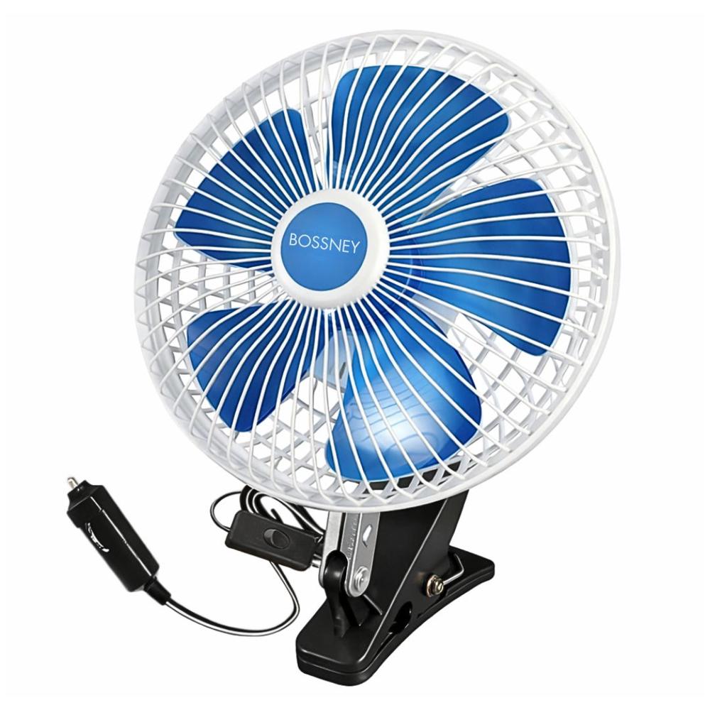 Ventilador 12V para Auto 8”, con Clip, Oscilación, Giro 360° y Conexión al Encendedor Universal