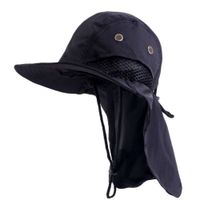 Sombrero Gorro Alta Proteccion Sol Cubre Nuca Impermeable Mesh - NEGRO