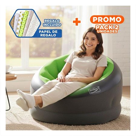 Pack2 Sillon Inflable Verde para Sala Versatil y Agradable al Uso Y+Papel Regalo