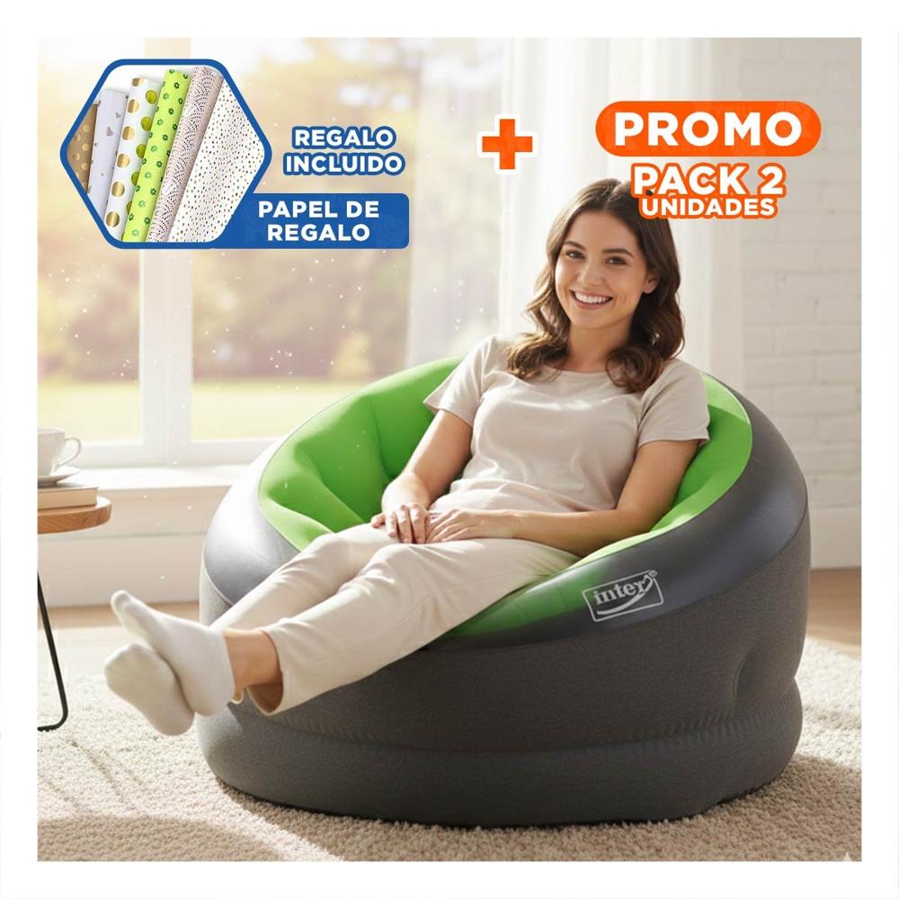 Pack2 Sillon Inflable Verde para Sala Versatil y Agradable al Uso Y+Papel Regalo