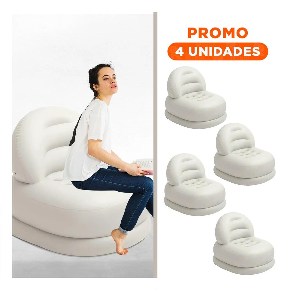 Pack4 Sofa Inflable Blanco para Sala Amplio y Comodo para el Hogar Y+Regalo Sticker