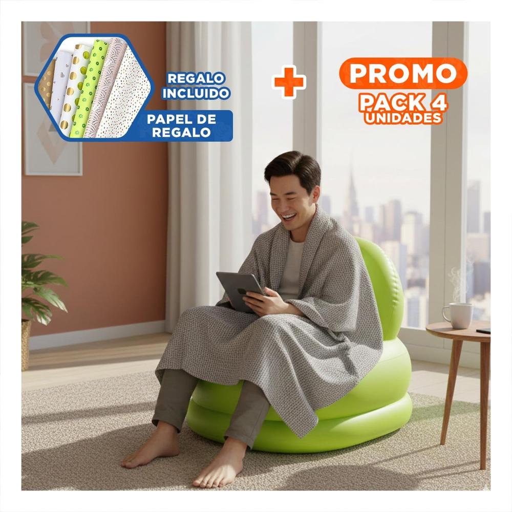 Pack4 Puff Inflable Blanco para Sala Comodo y Funcional para Casa Y+Papel Regalo