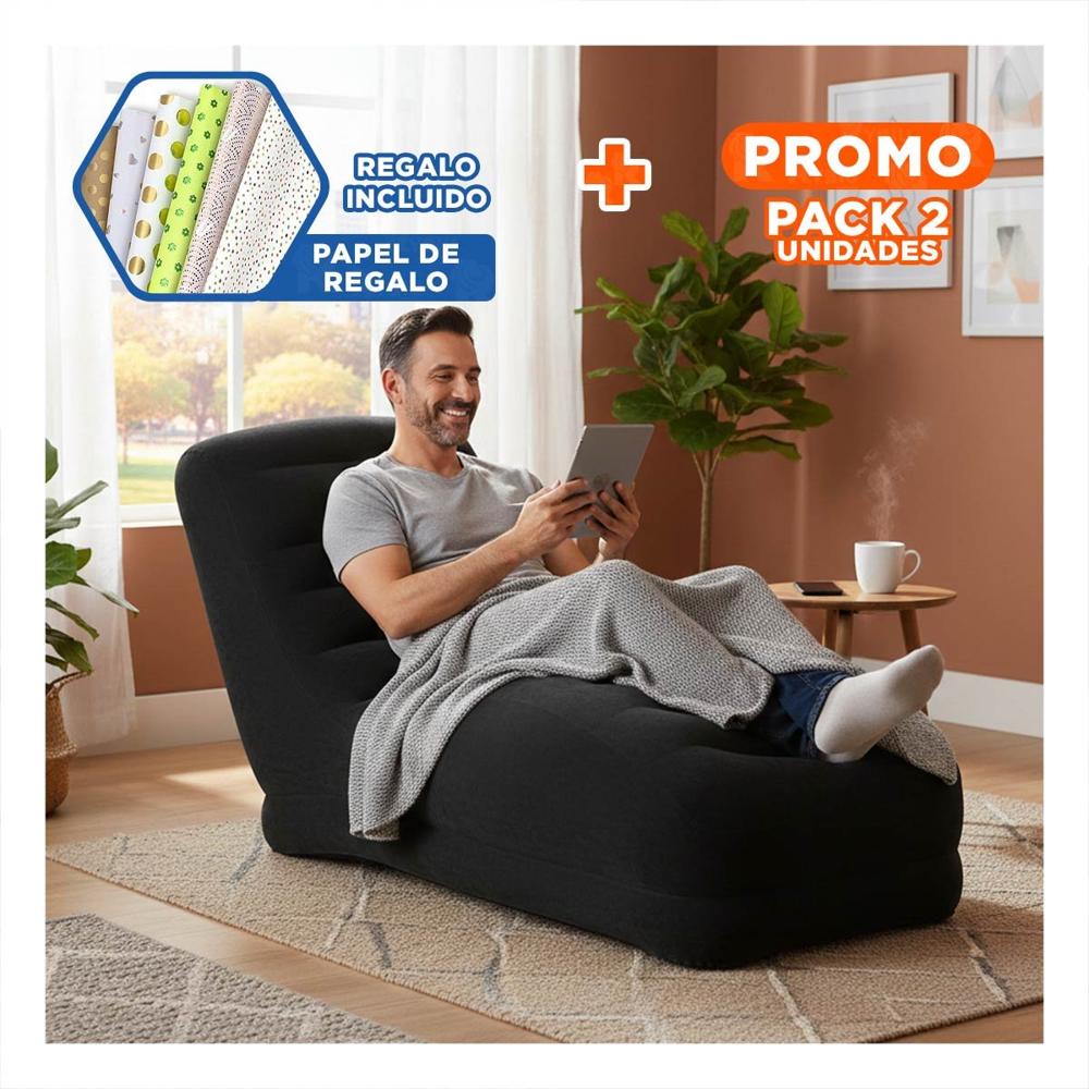 Pack2 Sillon Inflable Negro para Sala Versatil y Agradable al Uso Y+Papel Regalo