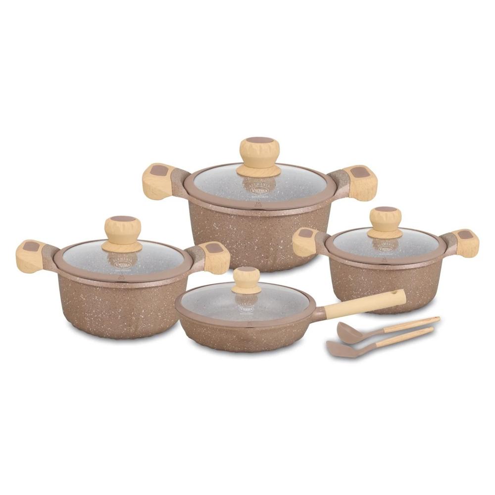 Juego de Ollas de Roca Volcánica Valeska 10pzs Café
