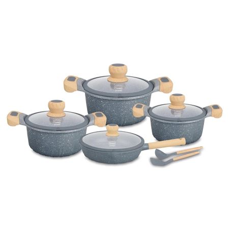 Juego de Ollas de Roca Volcánica Valeska 10pzs Gris