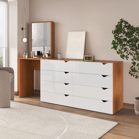 Cómoda con Tocador Moderno Maple 8 Cajones Marrón y Blanco RR MUEBLES
