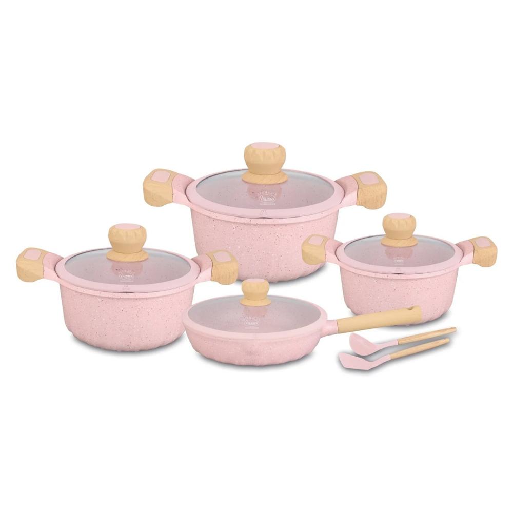 Juego de Ollas de Roca Volcánica Valeska 10pzs Rosa