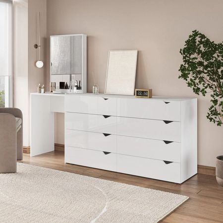 Cómoda con Tocador Moderno Maple 8 Cajones Blanco RR MUEBLES