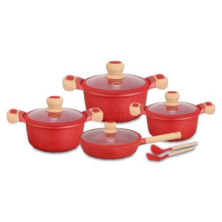 Juego de Ollas Valeska Roca Volcánica 10pzs Rojo