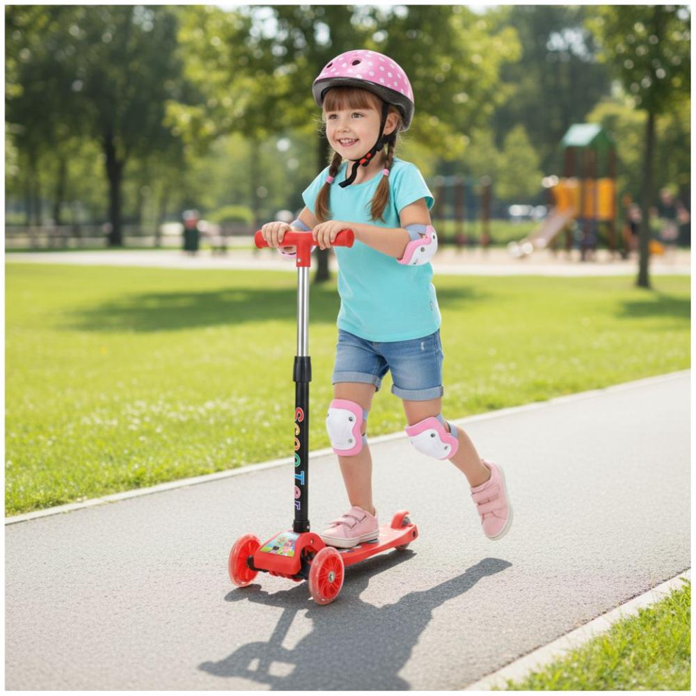 Scooter Infantil Plegable Para Niñas y Niños Con Luces LED Rojo