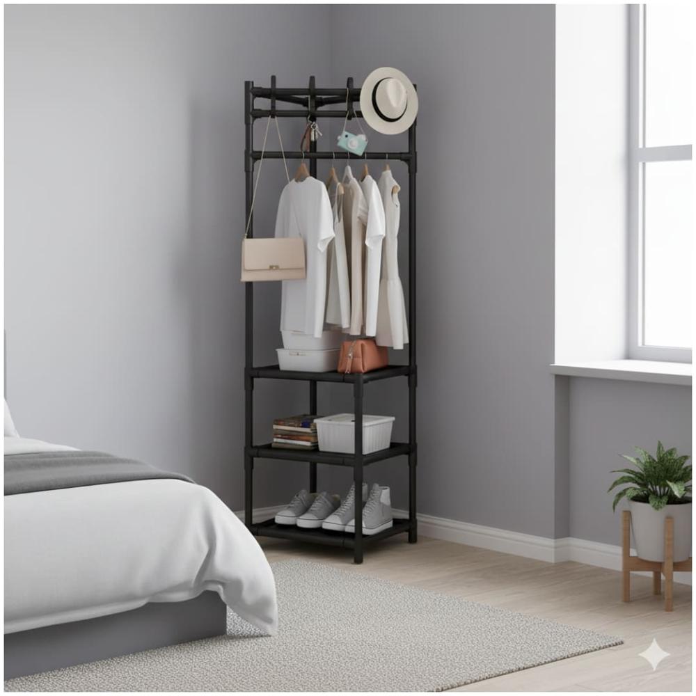 Estante Organizador Colgador de Ropa Esquinero con 3 Repisas 170x43x43cm Negro