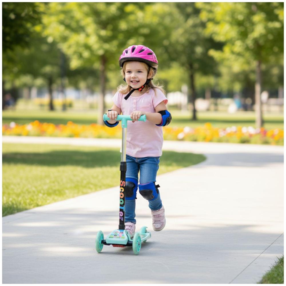 Scooter Infantil Plegable Para Niñas y Niños Con Luces LED Verde agua