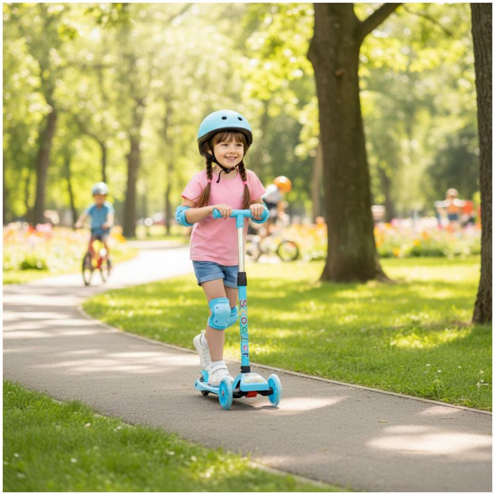Scooter Infantil Plegable Para Niñas y Niños Con Luces LED Celeste