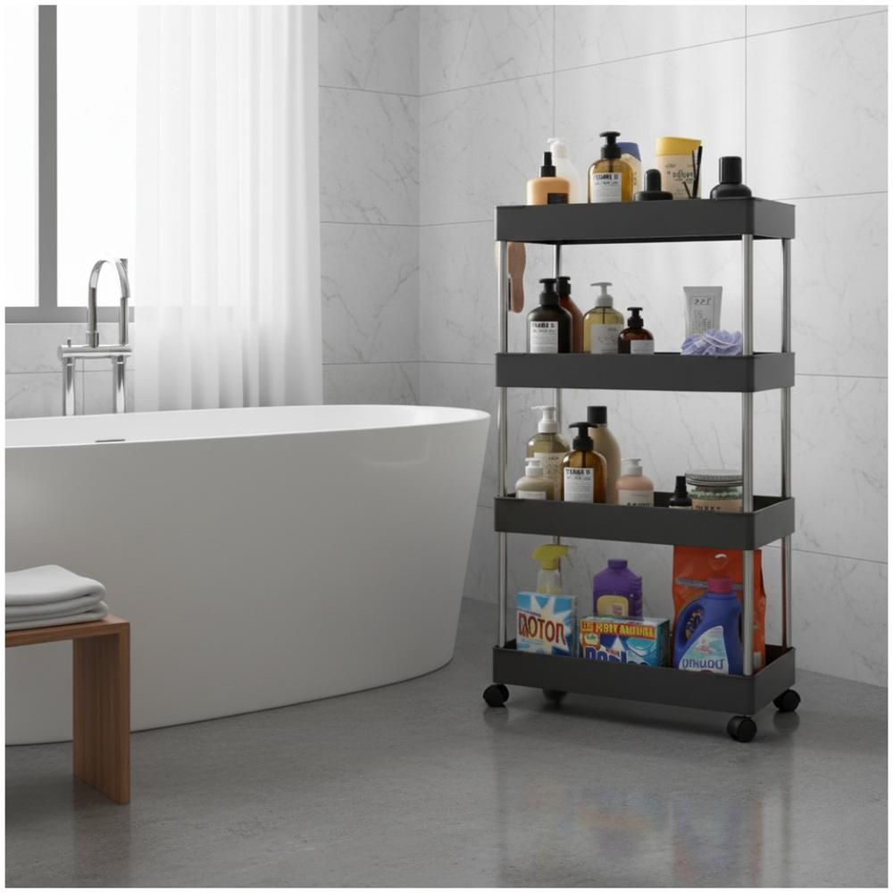 Carrito Organizador de Cocina Baño Multiusos 4 Niveles con Ruedas 105x39x21cm Negro