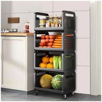 Estante Organizador de Cocina Carrito de Almacenamiento Multiusos de 4 niveles Negro
