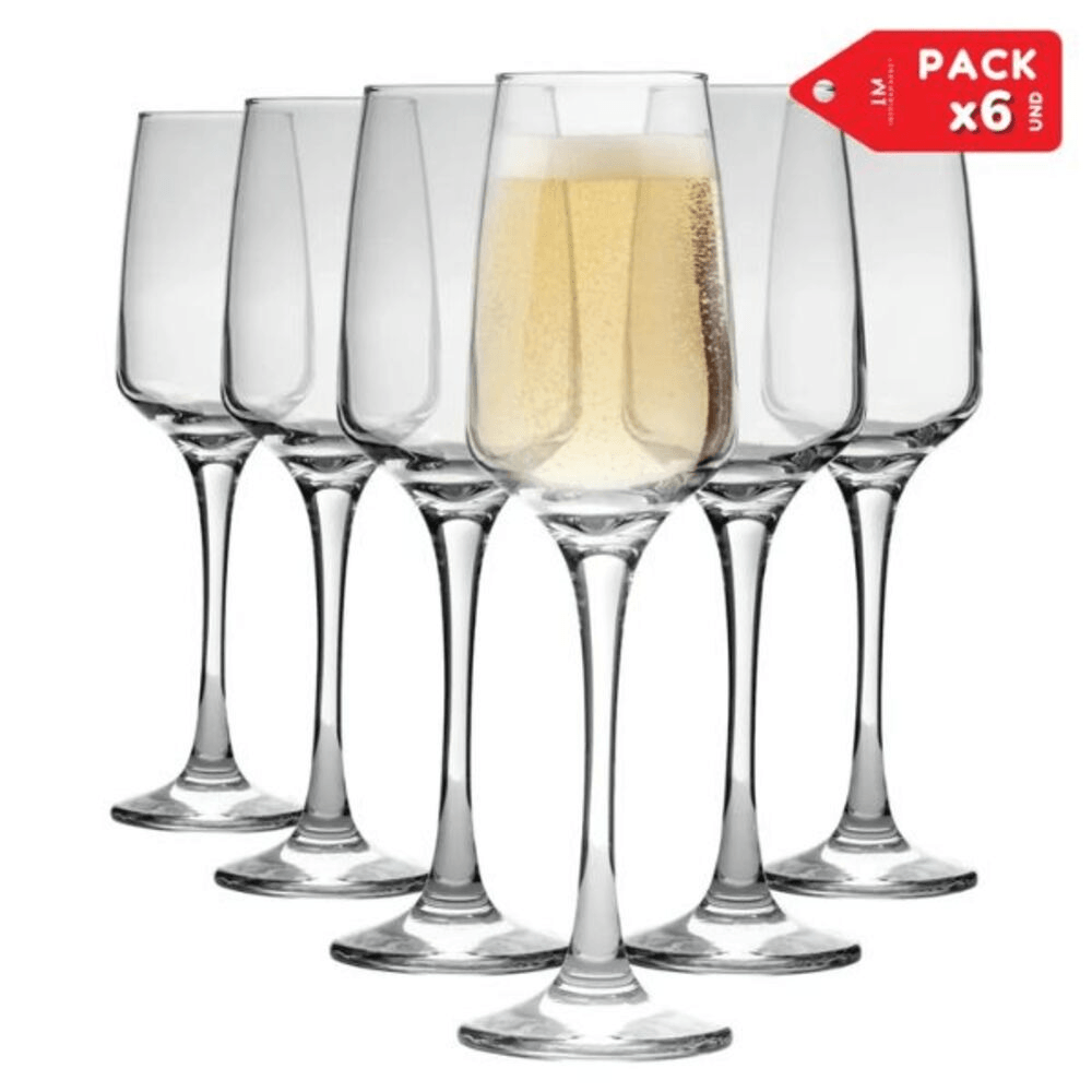 Copas de vino champagne elegante de vidrio 227ml Set x6