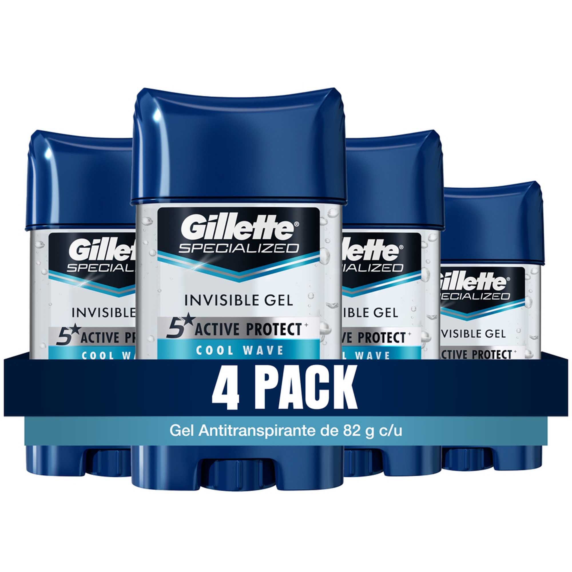 Antitranspirante para Hombre en Gel GILLETTE Cool Wave Frasco 82g Paquete 4un