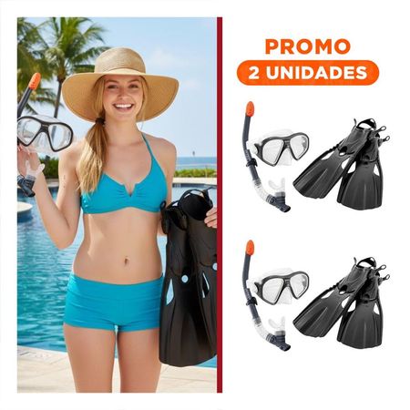 Pack2 Set de Natacion y Buceo 3 Pcs Negro con Mascara Tubo y Aletas para Playa Y+Regalo Sticker
