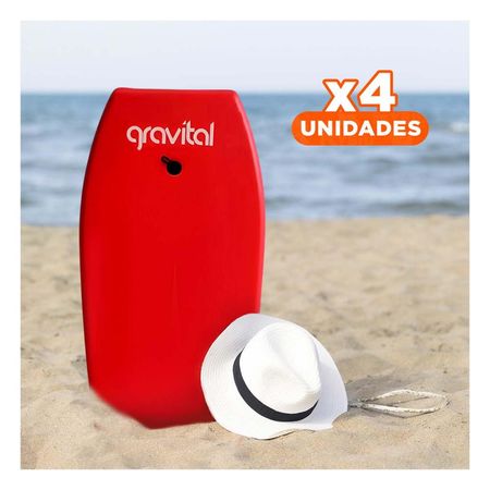 Pack4 TablaPlaya Para Deporte Acuatico En Olas y Playa Color Rojo Moderno