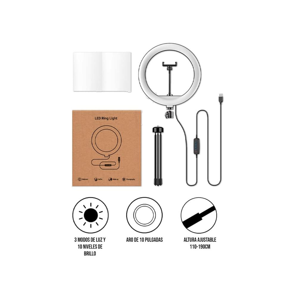 Aro De Luz Con Brillo Ajustable Tripode 1.90 Mtrs