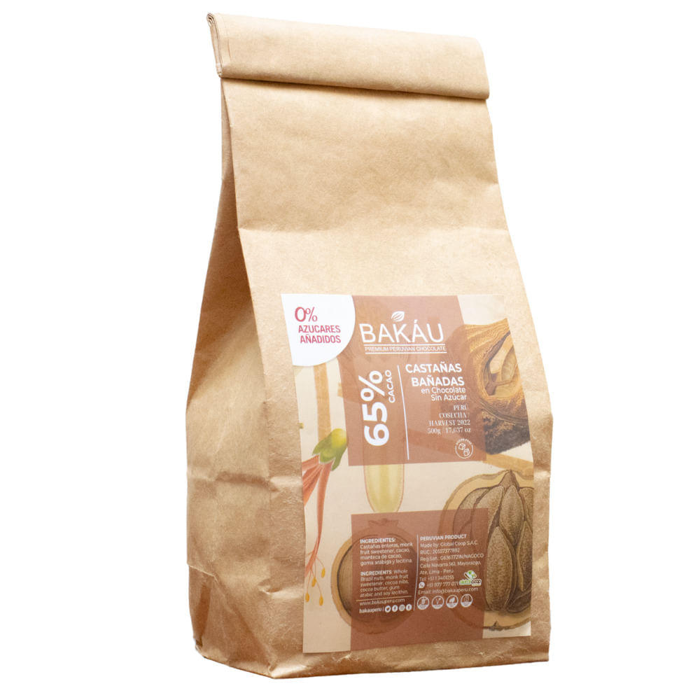 Castañas Cubiertas en Chocolate Zero Azúcar 65% Cacao x 500g