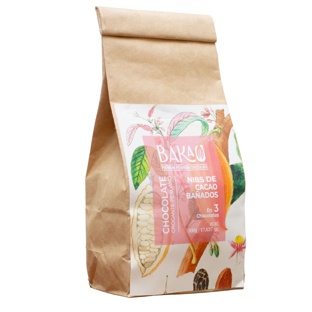 Nibs de Cacao Cubiertos en 3 Chocolates (Negro, con Leche y Blanco) x 500g