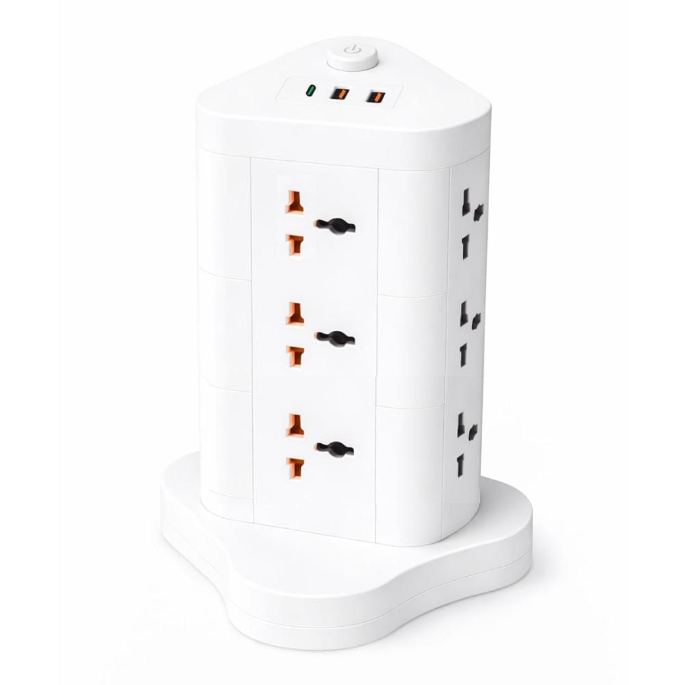 Torre de Tomacorrientes Vertical con 8 Tomas, 2 USB y 1 Tipo C con Interruptor de Seguridad