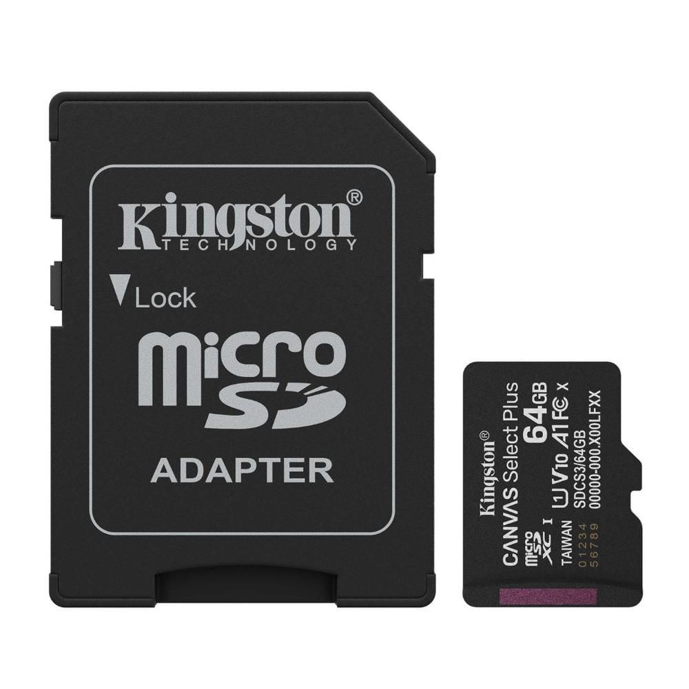 Tarjeta MicroSD 64GB Kingston Clase 10 UHS-I A1 para Cámaras, Celulares y Video Full HD SDC364GB