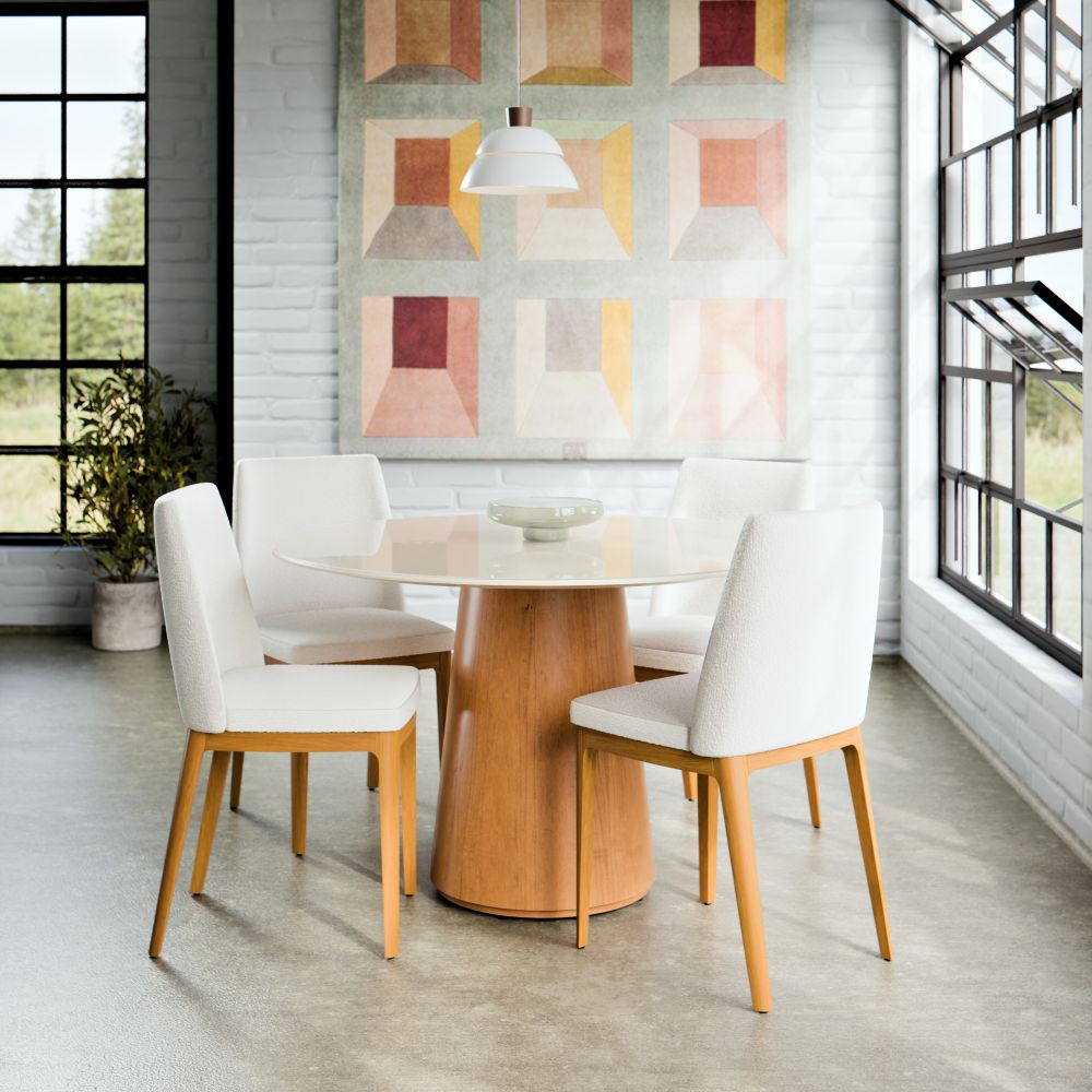 COMEDOR REDONDO 4 SILLAS SARA VIDRIO CITY BOUCLE BEIGE