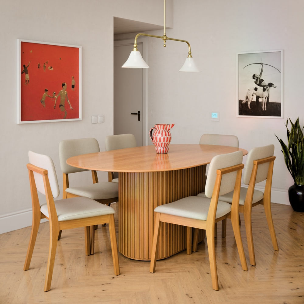 COMEDOR 6 SILLAS OVAL 1.8 Y SILLAS CLASSIC LINO BEIGE