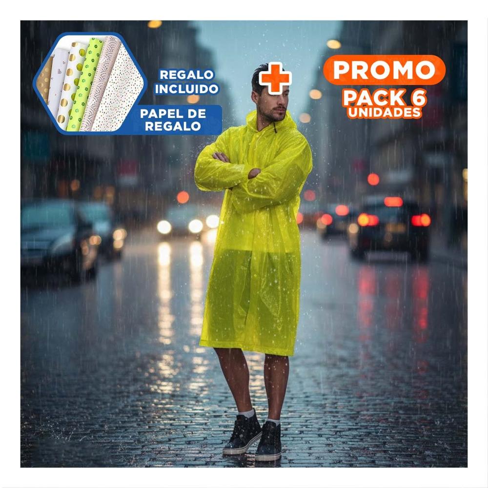 Pack6 Abrigo Impermeable para Actividades al Aire Libre Y+Papel Regalo